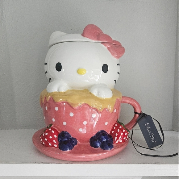NWT Blue Sky Clayworks X Hello Kitty Sweet Tea Cup Cookie Jar - Picture 1 of 6